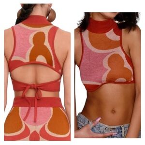 Andrea Iyamah Caro Print Ally Knit Crop Top XS NWT Merino Wool Blend